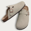 Fur Lined Suede Clogs Fuzzy Cork Footbed Slip-On Mules Antiskid Winter Slippers for Women