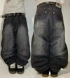 Women's Blue Washed Baggy Wide-Leg Jeans Mid-Rise Harajuku Hip Hop Casual