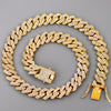 14mm Iced Out Prong Cuban Link Chain Necklace 2-Row Rhinestone Pave Miami Hip Hop Unisex