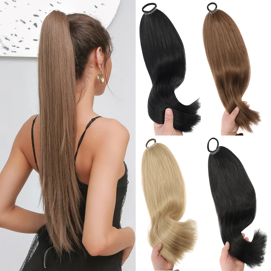 Synthetic Long Straight Ponytail Wig 18-32 Inch (45-81 cm) Headband or Elastic Wrap Hair Extension