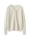 100% Cashmere Ribbon V-Neck Pullover Sweater for Women - Soft French Retro Knit Autumn/Winter
