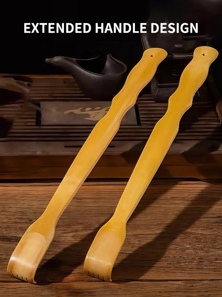 Bamboo Back Scratcher Stick with Massage Roller – Long Wooden Back Scratcher for Men & Women