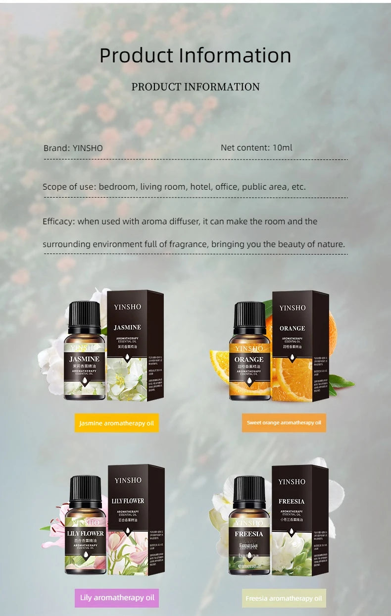 10ml (0.34 fl oz) Water-Soluble Essential Oil for Aroma Diffusers — 17 Scents (Lavender, Rose, Eucalyptus, White Peach, Oolong, Ocean)