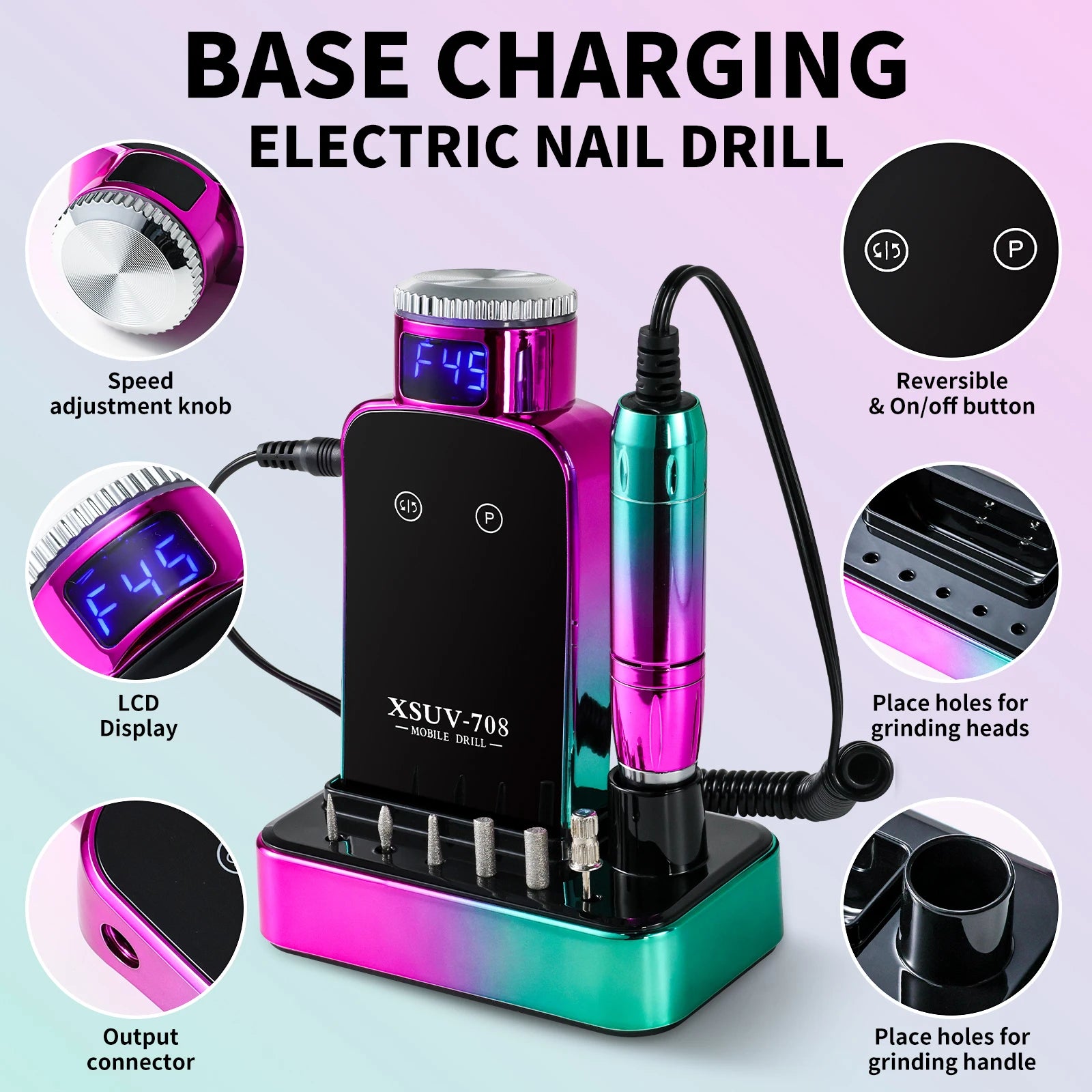 45,000 RPM Electric Nail Drill Kit — Professional Manicure & Pedicure Nail File Set with 11 Bits, Low Noise LCD, USB