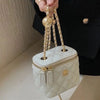 Camellia Rhombus Quilted Small Bucket Crossbody Bag with Chain Strap