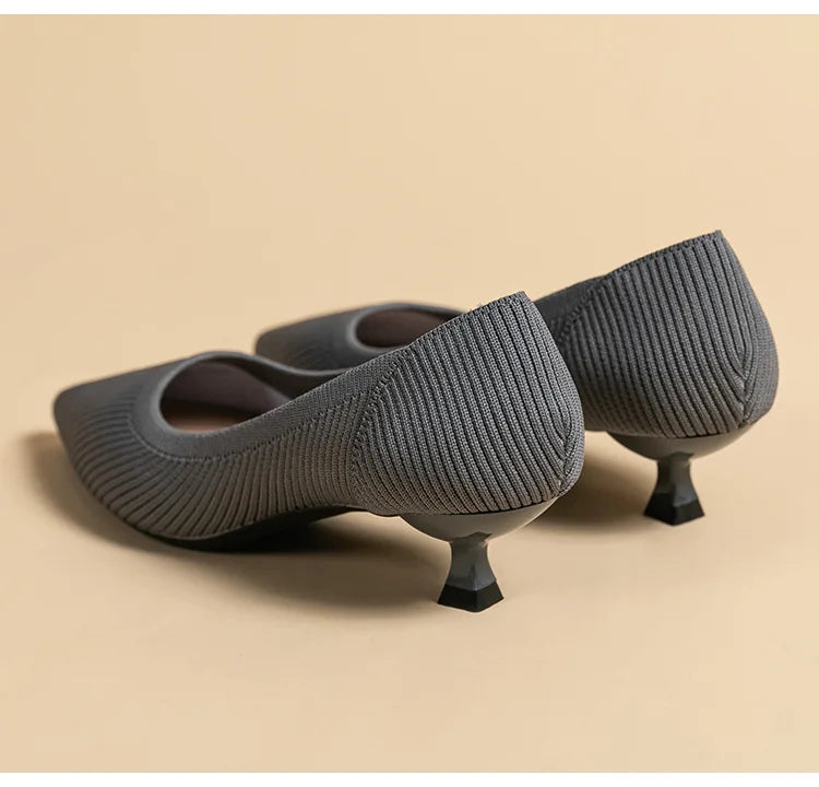 Women's Pointed-Toe Knit Slingback Pumps, Breathable Latex Insole & Anti-Slip Rubber Sole, 3.5 cm (1.38 in) Mid Heel