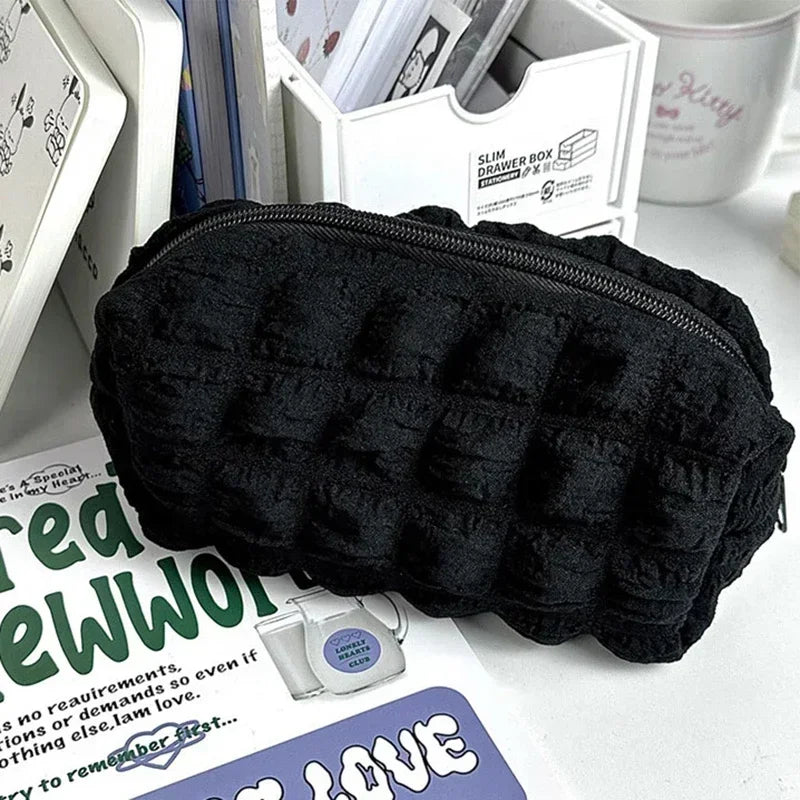 Solid Color Pillow Makeup Bag – Zipper Cosmetic Pouch & Pencil Case Polyester Travel Organizer