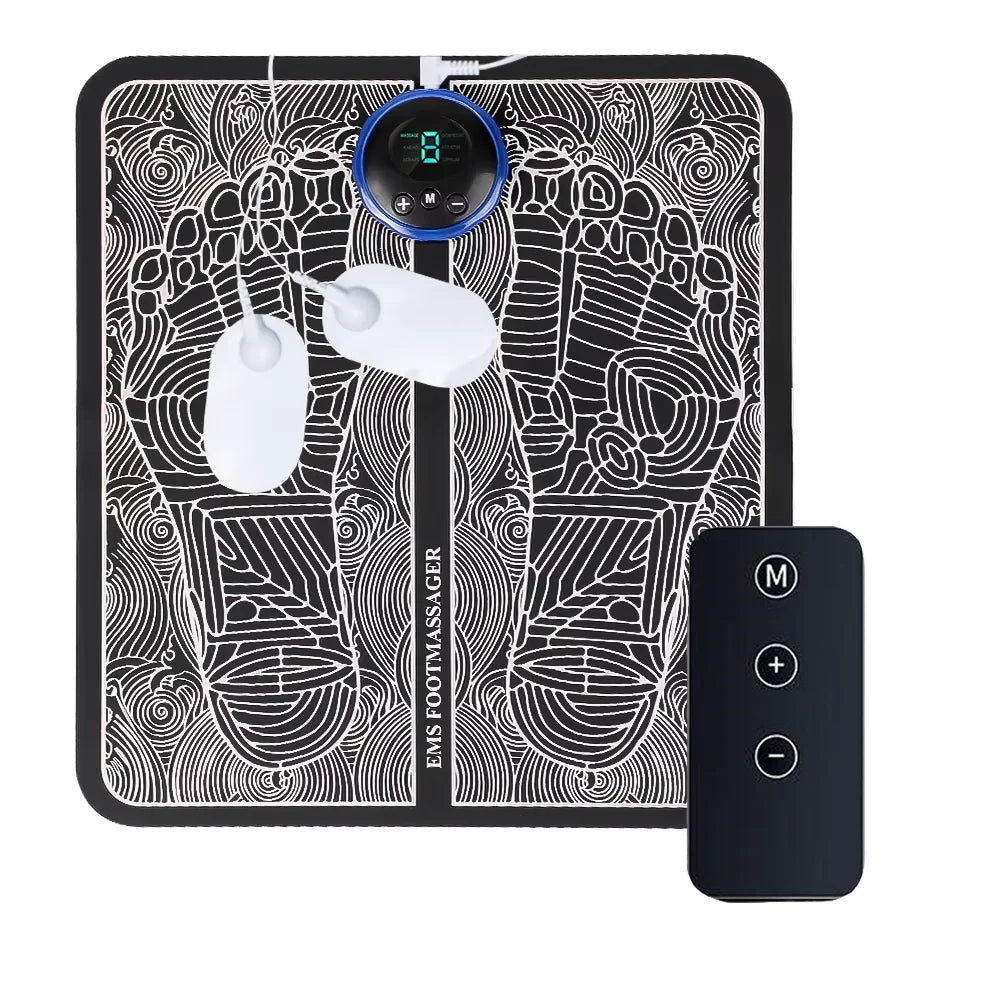 CAMMUO EMS Electric Foot Massager Pad, USB Rechargeable Muscle Stimulator for Foot Ankle & Calf — 6 Modes, 9 Intensities, Portable Foldable