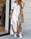 Boho Printed Long Sleeve Shirt Maxi Dress — A-Line Ankle-Length with Single-Breasted Buttons