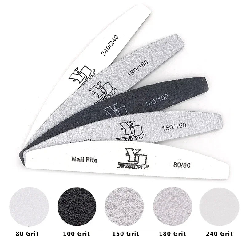 5-Pack Multi-Grit Nail Files 80/100/150/180/240 Grit Acrylic Manicure Buffers with Cuticle Remover, Mixed Colors - 7.0 in (17.8 cm)