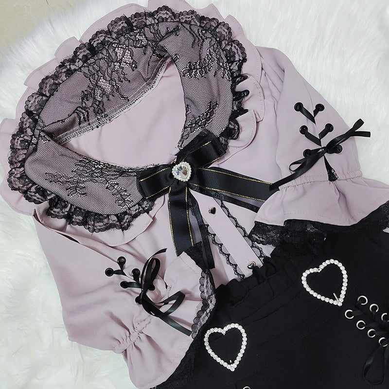 Kawaii Jirai Kei Lolita Y2K Japanese Style Peter Pan Collar Blouse Long Sleeve Sweet Bow Casual Aesthetic Top