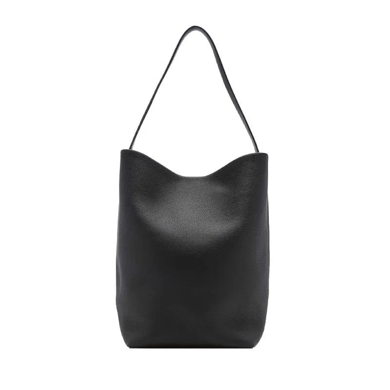 Leather Large Capacity Bucket Bag Lychee Pattern Cowhide Commuter Tote Shoulder Handbag for Women