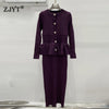 Hollow-Out Knitted Midi Sweater Dress with Ruffled Flare Sleeves – Purple Patchwork Floral
