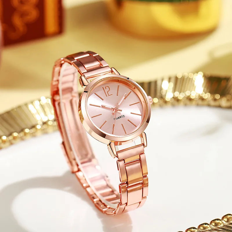 2-Pack Women's Gold Bracelet Quartz Watch Set - Hollow Strap Minimal Dial Fashion Wristwatch