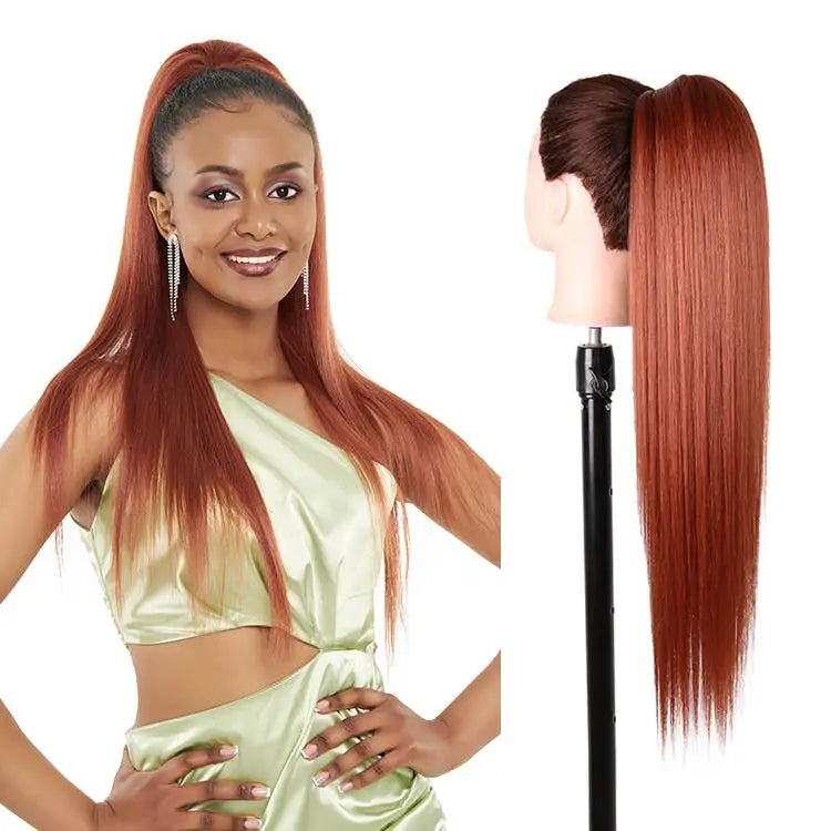 Long Ombre Blonde Synthetic Clip-In Braided Wavy Ponytail Hairpiece — Black to Brown Hair Extension