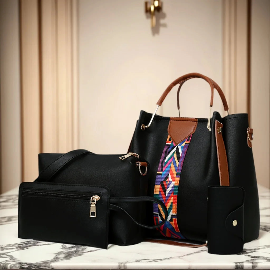 4 Pcs Women's Bag Set Luxury Handbag Large Capacity Bucket Tote Bag Fashion Shoulder Bag Wallet Card Case