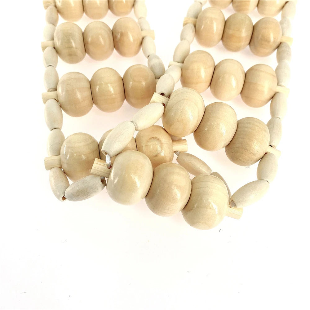 28 in (70 cm) Wooden Pull-Back Roller Rope — Manual Back Massager for Neck, Shoulders & Legs, Cellulite Relief