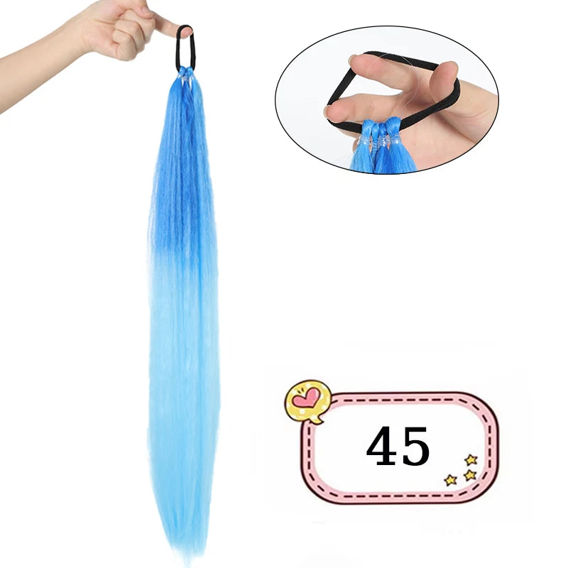 28-Inch (71 cm) Synthetic Ponytail Extension with Elastic Band - Braided Wraparound Hairpiece, Silky Straight Heat-Resistant Fiber, Black/Brown