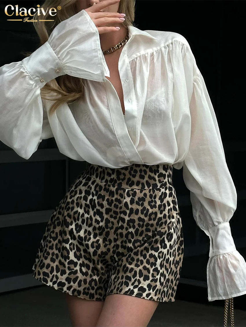 Clacive Women's Loose Pink Lapel Blouse Long Sleeve Office Shirt Casual Solid Top