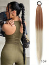 YELOWTIM 28-Inch (70 cm) Synthetic Ponytail Extension with Elastic Band – Straight Braided DIY Hair Piece, Black/Brown