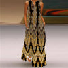 Vintage Print Boho Maxi Dress – Sleeveless V-Neck A-Line Beach Sundress with Pockets