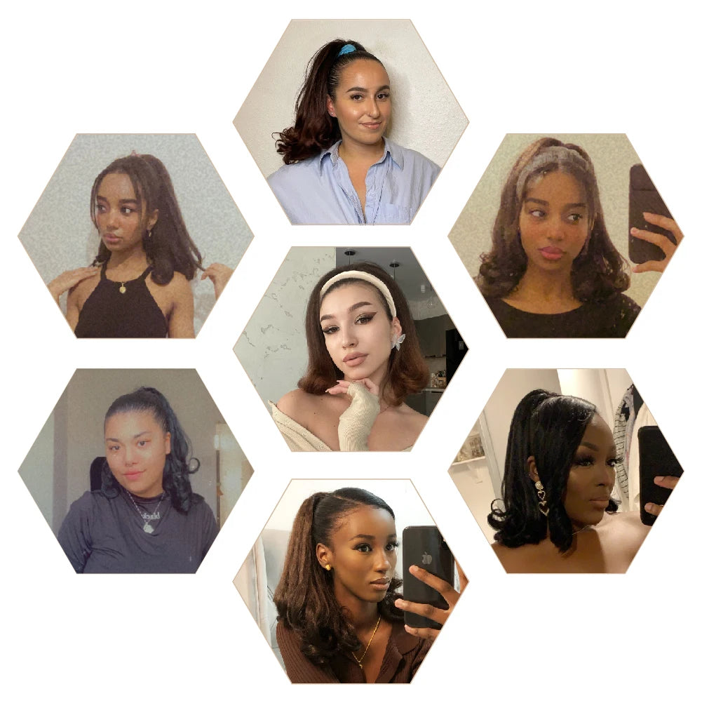 Lydia 16-Inch (40 cm) Kinky Straight Drawstring Ponytail Hairpiece – High-Volume Clip-In Kanekalon Synthetic with Curly Tail