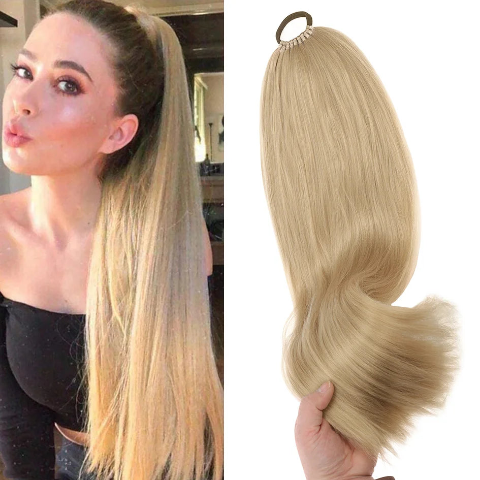 Synthetic Long Straight Ponytail Wig 18-32 Inch (45-81 cm) Headband or Elastic Wrap Hair Extension