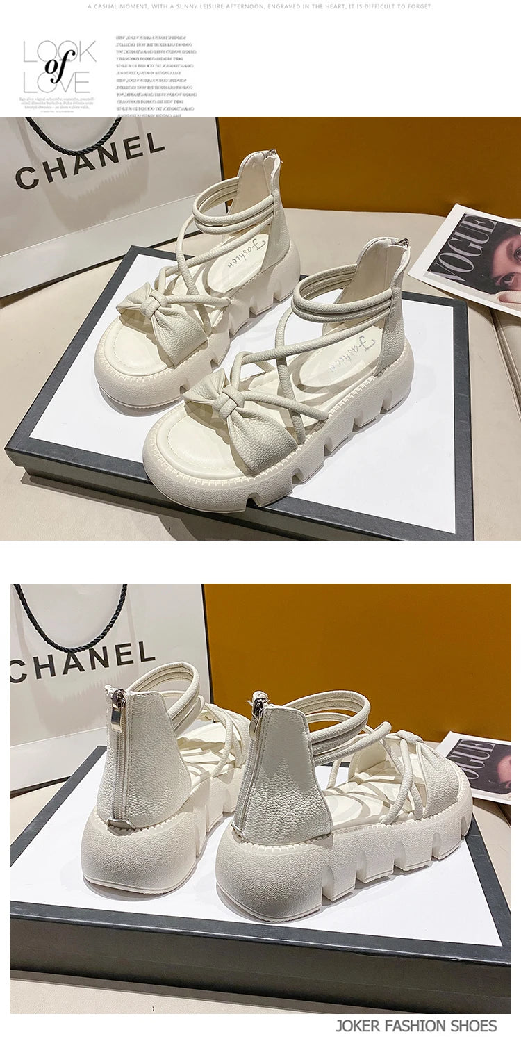 Women's Woven Ankle-Strap Mid Heel Sandals — Thick Sole Summer Clogs