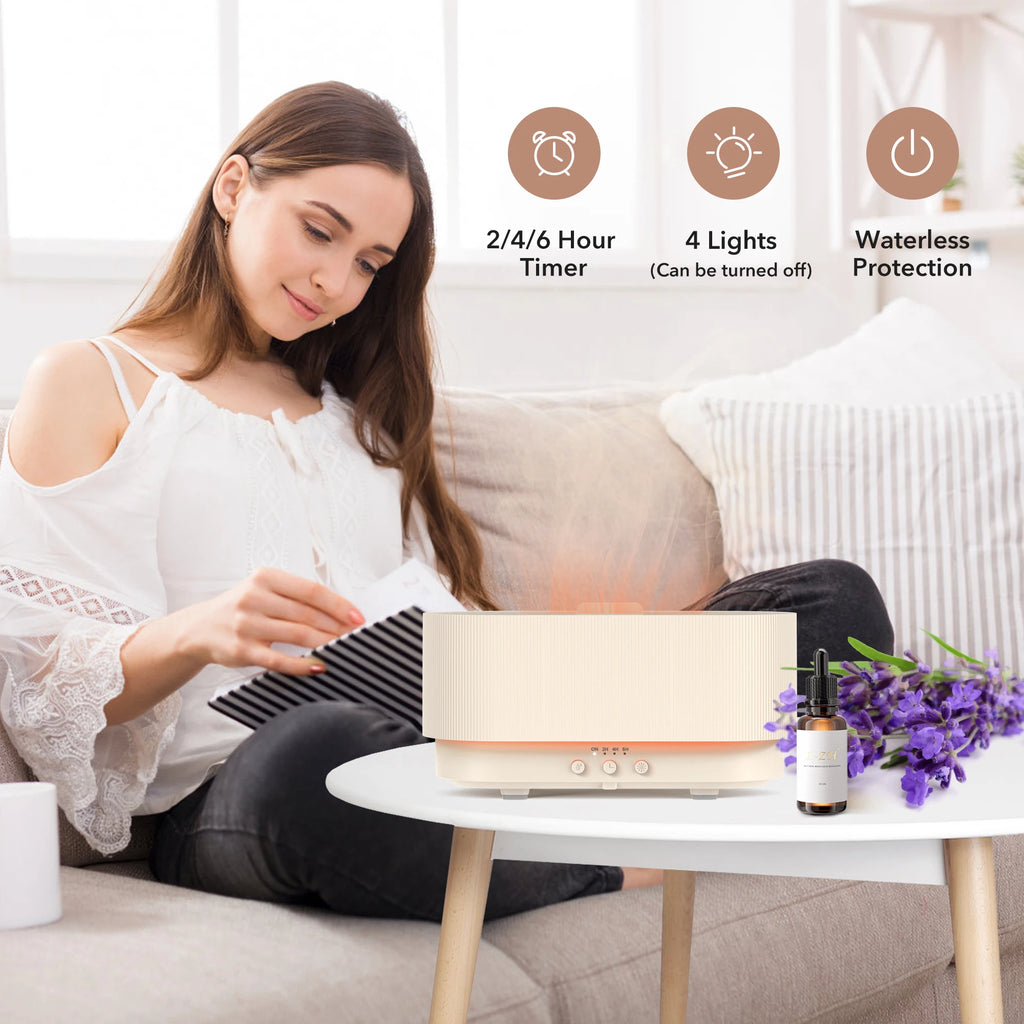 Sejoy 300ml Flame Aroma Diffuser – USB Cool Mist Essential Oil Humidifier with Colorful Night Light & Auto-Off Timer
