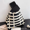 Handmade Knitted Knot Wrist Bag - Striped Mini Tote for Women, Large-Capacity Phone Bucket, Autumn Winter Casual