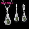 Water Drop CZ Pendant Necklace & Hoop Earring Set - 925 Sterling Silver Plated Cubic Zirconia Bridal Jewelry for Women