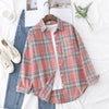 Women's Flannel Plaid Shirt - Loose Cotton-Poly Long Sleeve Button-Down with Pockets