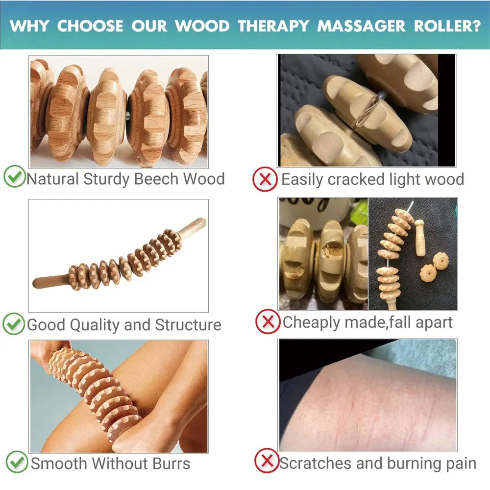 Curved Beech Wood Massage Roller – Anti-Cellulite Lymphatic Drainage & Deep Tissue Body Massager Stick