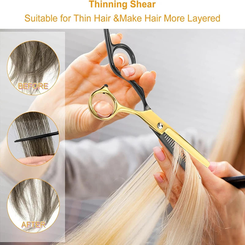 12-Piece Professional Hair Scissor Set – 6.75 in (17 cm) 4Cr13 Stainless Steel Barber Cutting & Thinning Shears