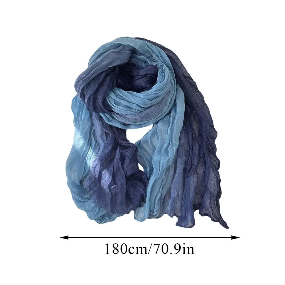 Long Gradient Blue Scarf 180 x 90 cm (71 x 35 in) – Lightweight Polyester with Cotton-Linen Feel Shawl, Pashmina Hijab Wrap for Women