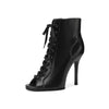 Genuine Leather Open-Toe Ankle Dance Boots for Women - Thin High Heel Jazz Sandals with Zip Closure