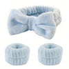 3-Piece Coral Fleece Makeup Headband & 2 Wrist Washbands Set - High Elastic Facial Headband, Multiple Colors
