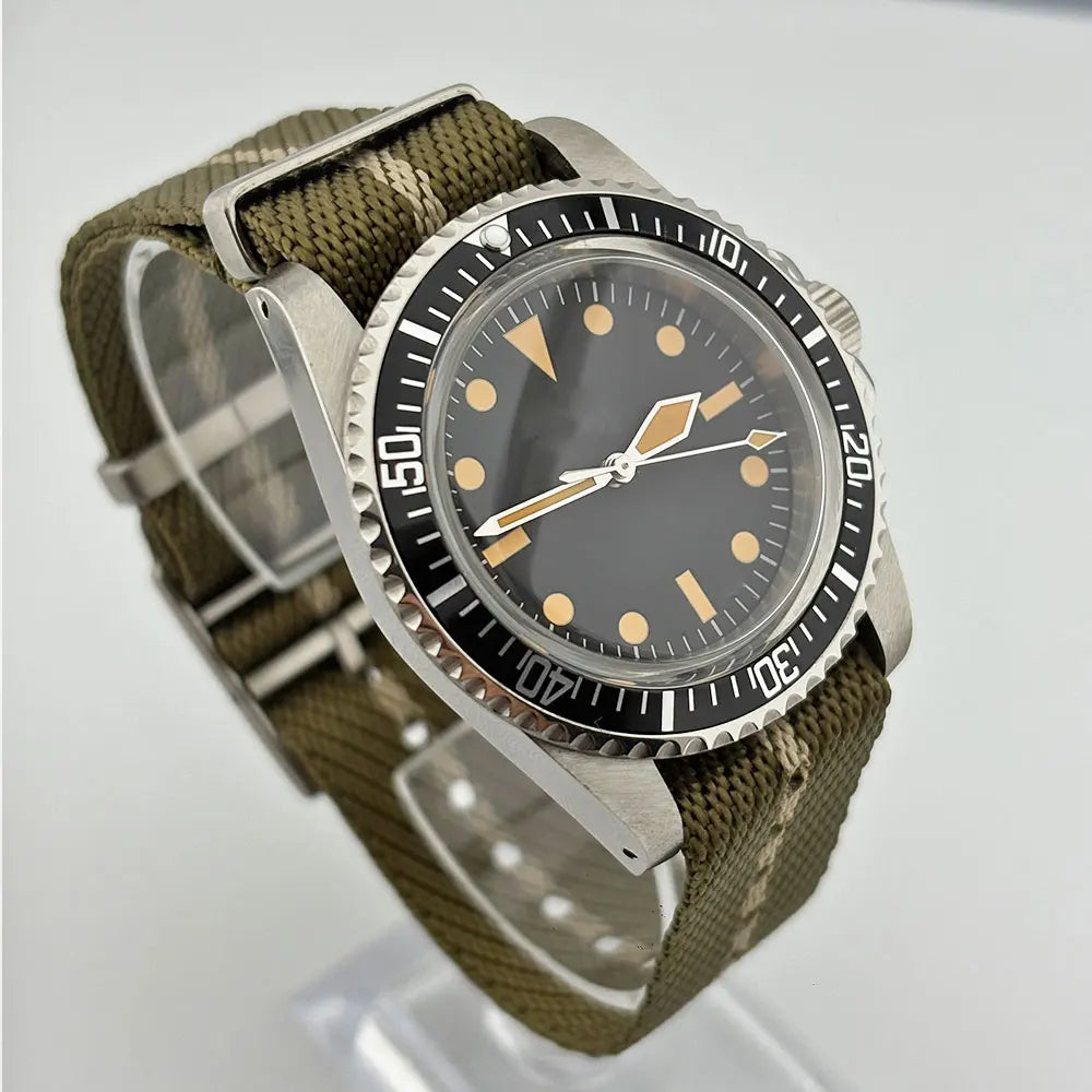40mm Vintage 316L Stainless Steel Watch Case — 10BAR (100m/330ft) Water-Resistant, 20mm Nylon Strap Compatible, Fits Mechanical Movements