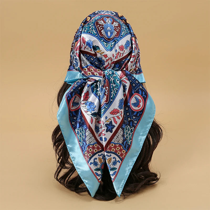 Satin-Feel Square Scarf 90 x 90 cm (35.4 x 35.4 in) – Satin-Look Polyester Hijab, Neckerchief, Shawl & Headscarf for Women