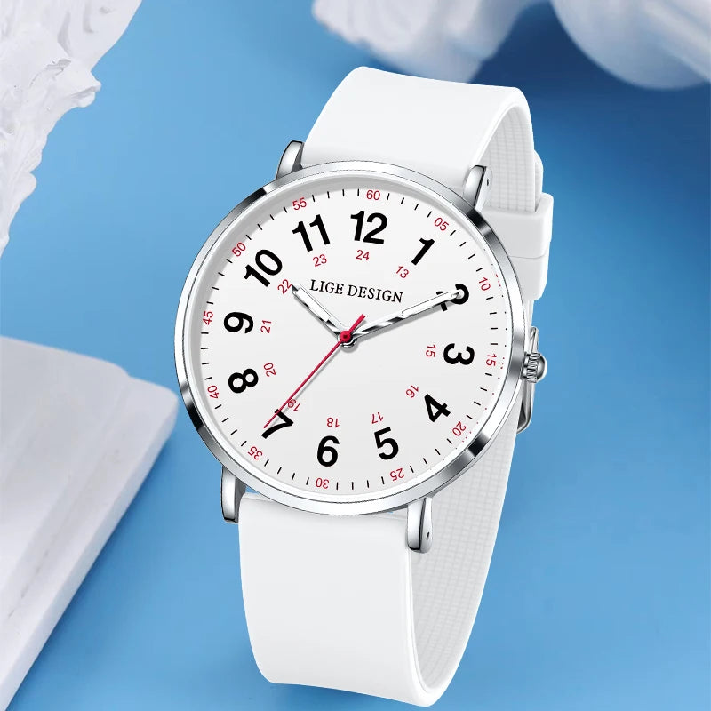 LIGE Women's Silicone Watch - 41mm Luminous Dial, 20mm Band, 3ATM Water-Resistant Casual Dress Quartz Wristwatch