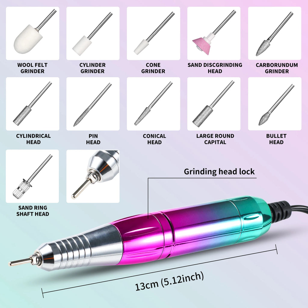 45,000 RPM Electric Nail Drill Kit — Professional Manicure & Pedicure Nail File Set with 11 Bits, Low Noise LCD, USB