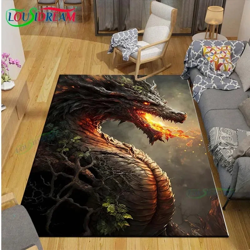 3D Mythical Beast Printed Area Rug Anti-Slip Polyester Carpet for Living Room, Kids Bedroom & Yoga Mat — Multiple Sizes (23.6×15.7–90.5×63 in / 60×40–230×160 cm)