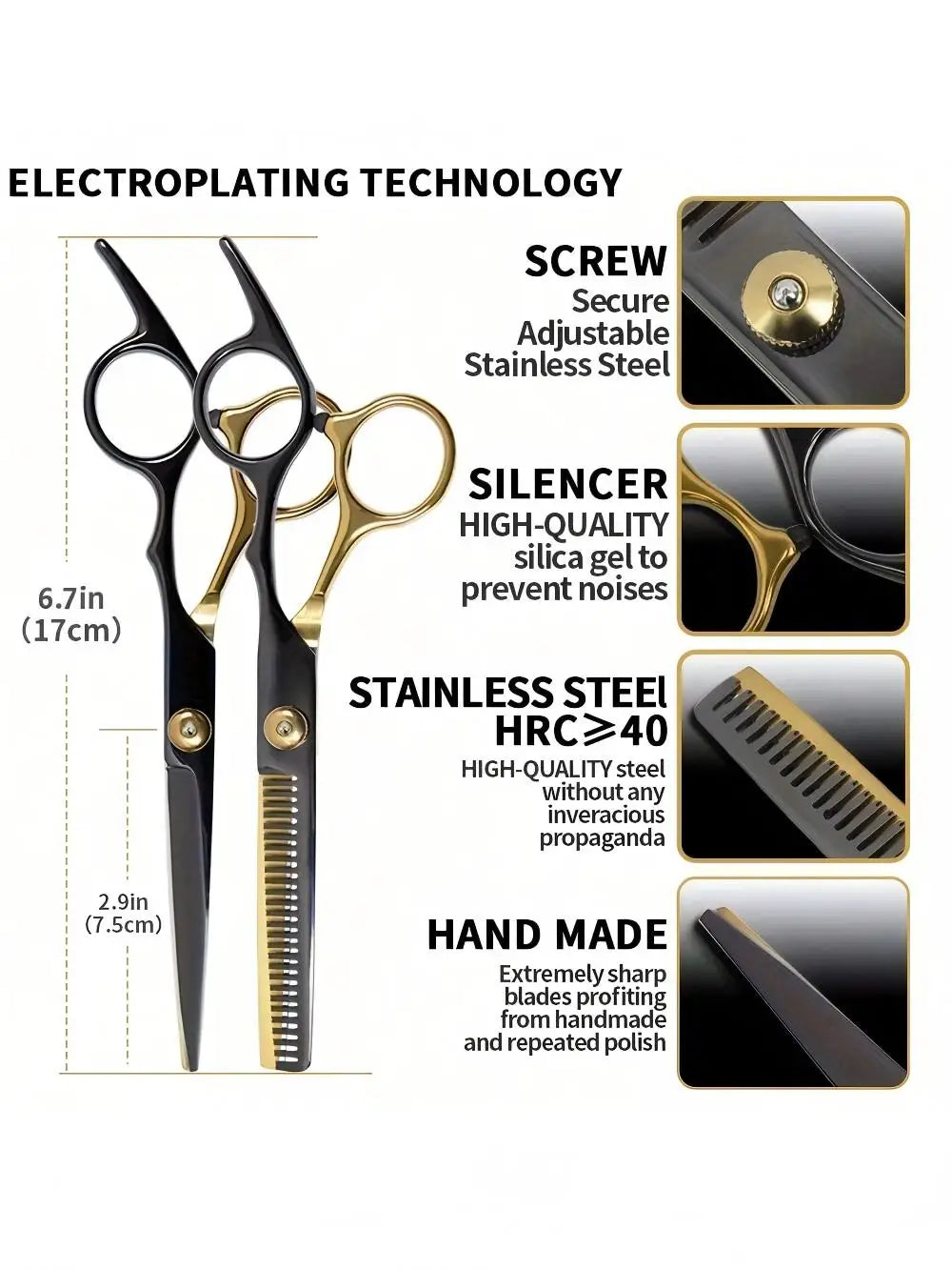 12-Piece Professional Hair Scissor Set – 6.75 in (17 cm) 4Cr13 Stainless Steel Barber Cutting & Thinning Shears