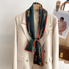 Women's Silk-Feel Printed Long Narrow Scarf 12 x 148 cm (4.7 x 58.3 in) - 50+ Colors | Headband & Shawl