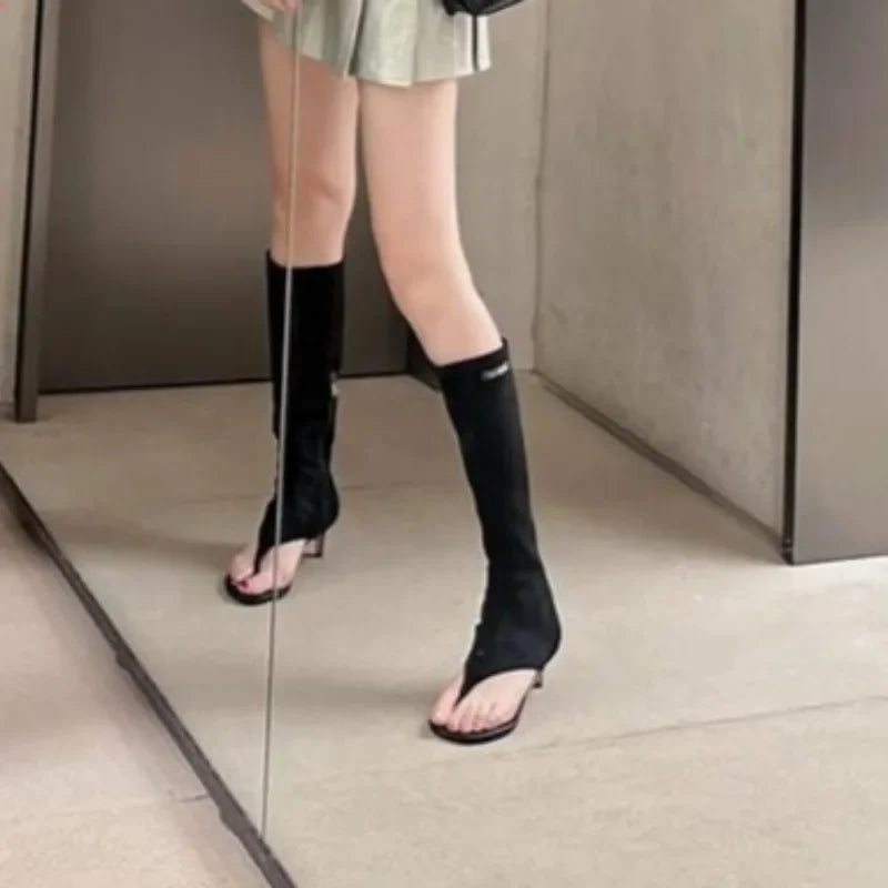 Women's Suede High-Heel Sandals with Side Zipper - Thin Heel 5-8 cm (2-3.1 in) Anti-Slip Gladiator Ankle Sandals