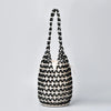 Handwoven Wooden Bead Bucket Bag - Hollow-Out Beaded Tote Shoulder Beach Handbag for Women