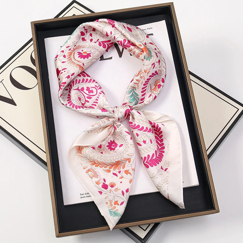 Bohemian Paisley Satin-Feel Polyester Square Scarf for Women 70×70 cm (27.6×27.6 in) – Neck, Hair, Bandana Shawl