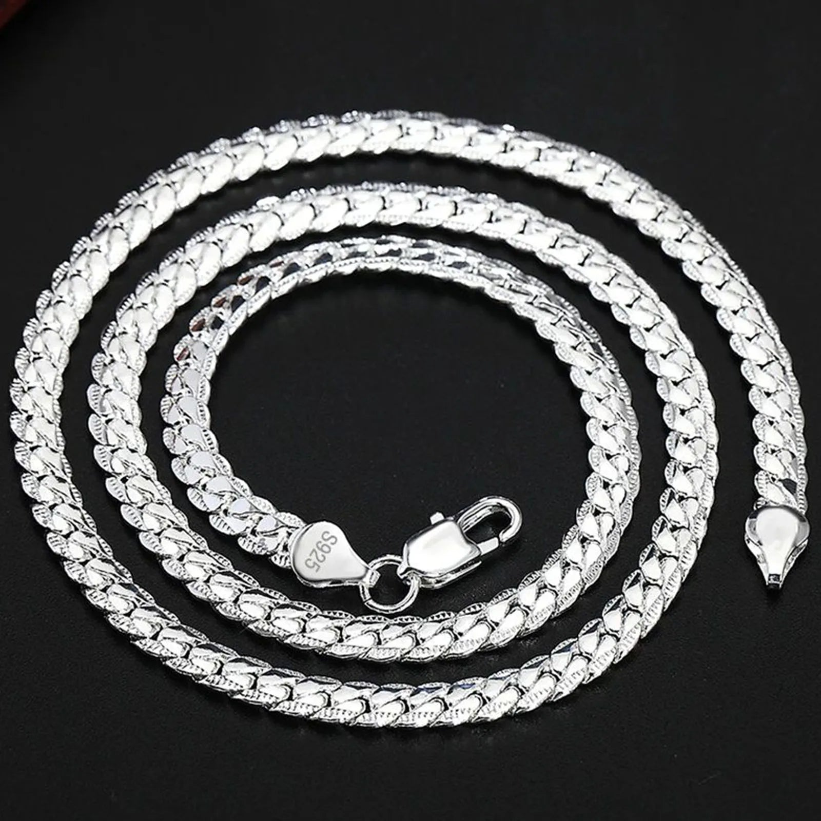 925 Sterling Silver 6mm Chain Necklace Bracelet Set Unisex - Lengths 8/16/18/20/22/24 in (20/41/46/51/56/61 cm)