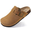 Suede Cork Clogs for Women - Adjustable Buckle Mules with Arch Support, Non-Slip Sandals for Outdoor & Home