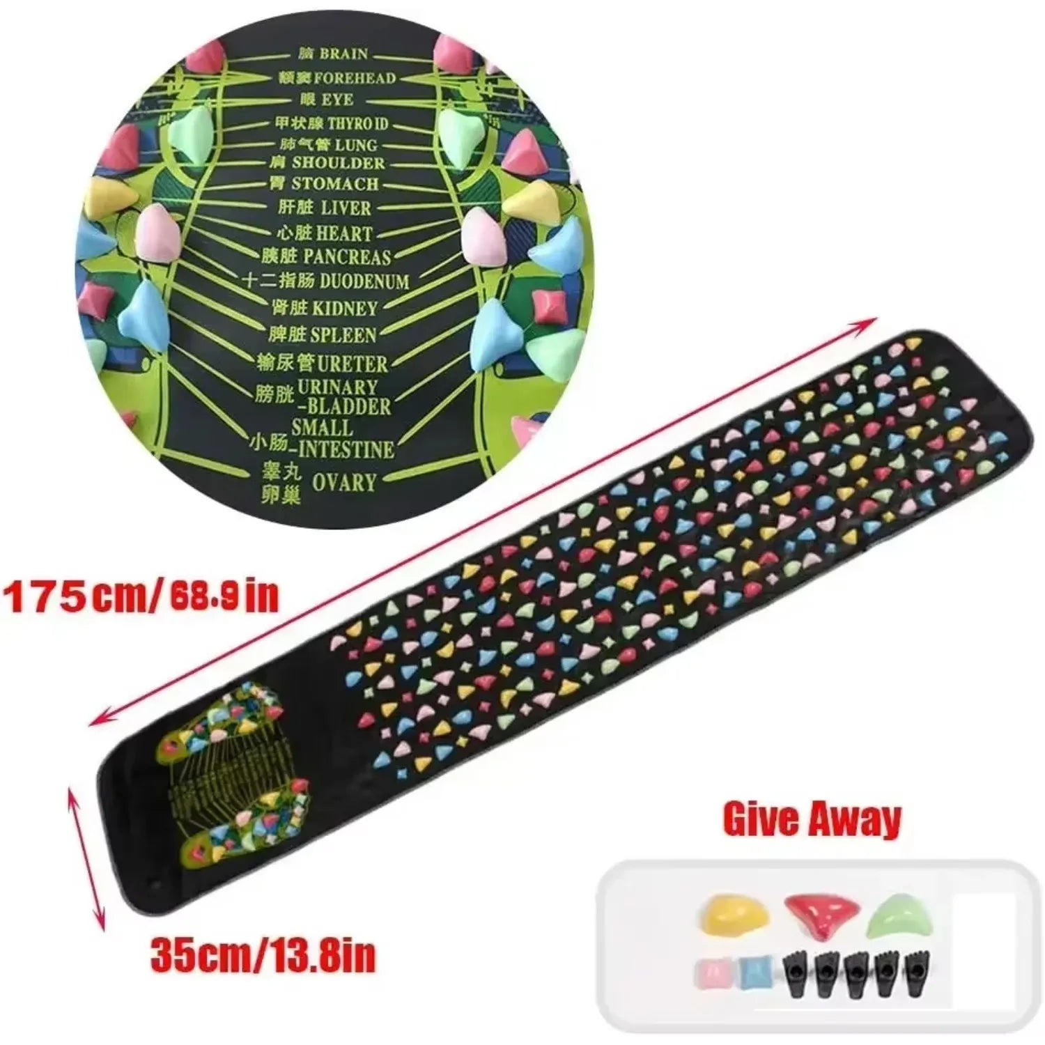 Acupressure Foot Massage Mat – Reflexology Walking Pressure Pad for Pain Relief – 3 Sizes (35 x 35 cm / 13.8 x 13.8 in, 120 x 35 cm / 47.2 x 13.8 in, 175 x 35 cm / 68.9 x 13.8 in)